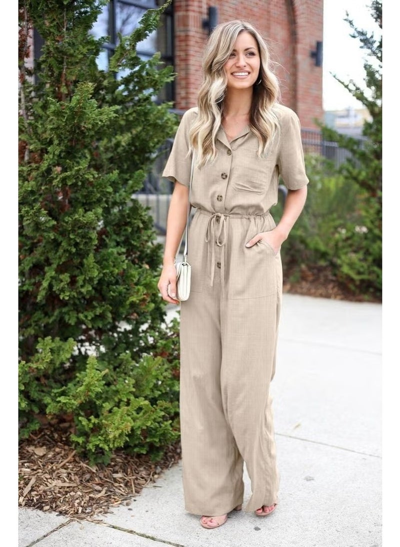 Barbora Linen Casual Jumpsuit LN20EKRU7 - Image 1